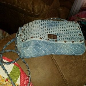 Blue jean studded crossbody bag